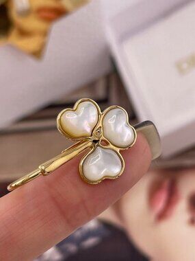 Authentic Di or Gold-Tone Clover Mother of Pearl Drop Earrings